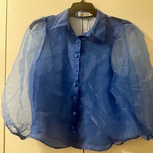 Blue sheer zara shirt, size XL